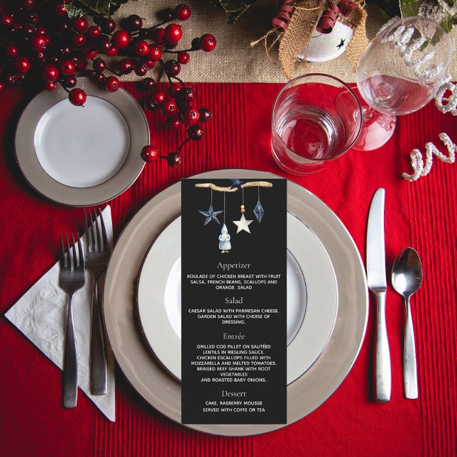 Christmas party black blue nordic gnome menu card (Creator Uploaded)