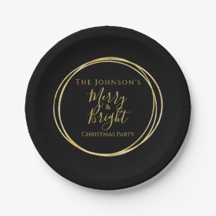 Christmas Party Black Gold Paper Plate
