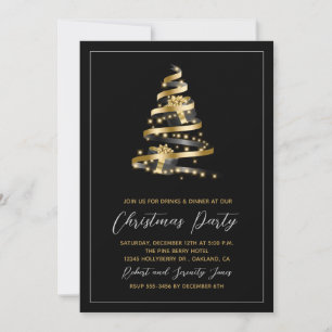 Christmas Party Black Gold Tree Invitation