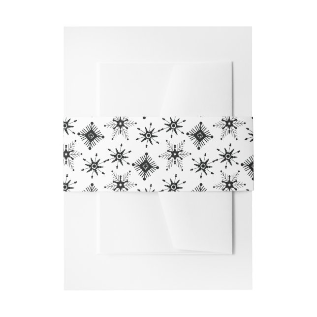 Christmas Party Black Snowflakes  Pattern   Invitation Belly Band (Front Example)