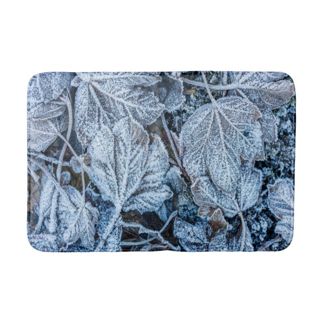 Christmas Party Blue Leaves Snow Holidays Winter Bath Mat (Front)