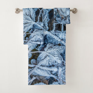 Christmas Party Blue Leaves Snow Holidays Winter Bath Towel Set