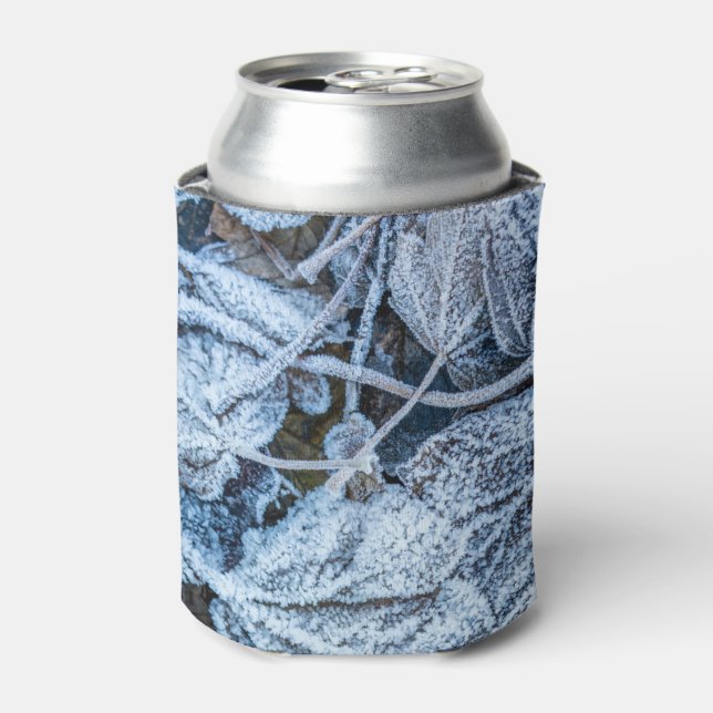 Christmas Party Blue Leaves Snow Holidays Winter Can Cooler (Can Front)