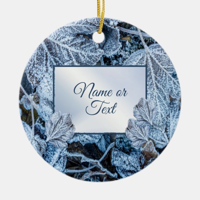Christmas Party Blue Leaves Snow Holidays Winter Ceramic Tree Decoration (Front)