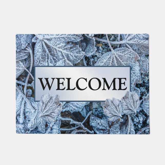 Christmas Party Blue Leaves Snow Holidays Winter Doormat (Front)
