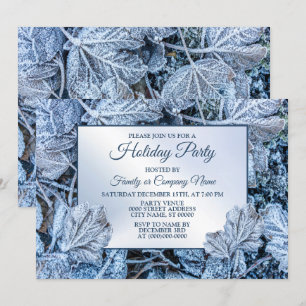 Christmas Party Blue Leaves Snow Holidays Winter Invitation