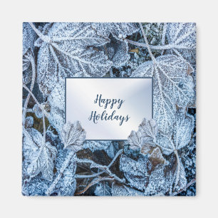 Christmas Party Blue Leaves Snow Holidays Winter Magnet