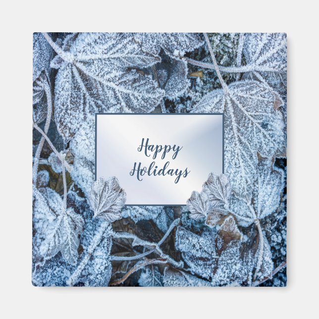 Christmas Party Blue Leaves Snow Holidays Winter Magnet (Front)