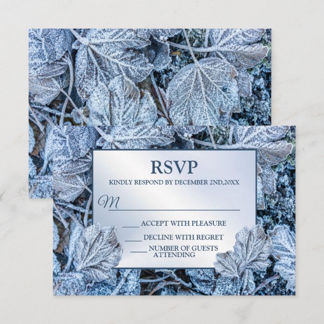 Christmas Party Blue Leaves Snow Holidays Winter RSVP Card (Front/Back)
