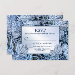 Christmas Party Blue Leaves Snow Holidays Winter RSVP Card