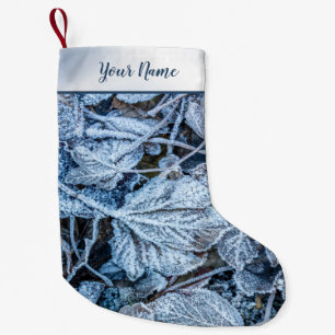 Christmas Party Blue Leaves Snow Holidays Winter Small Christmas Stocking