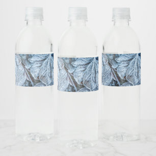 Christmas Party Blue Leaves Snow Holidays Winter Water Bottle Label