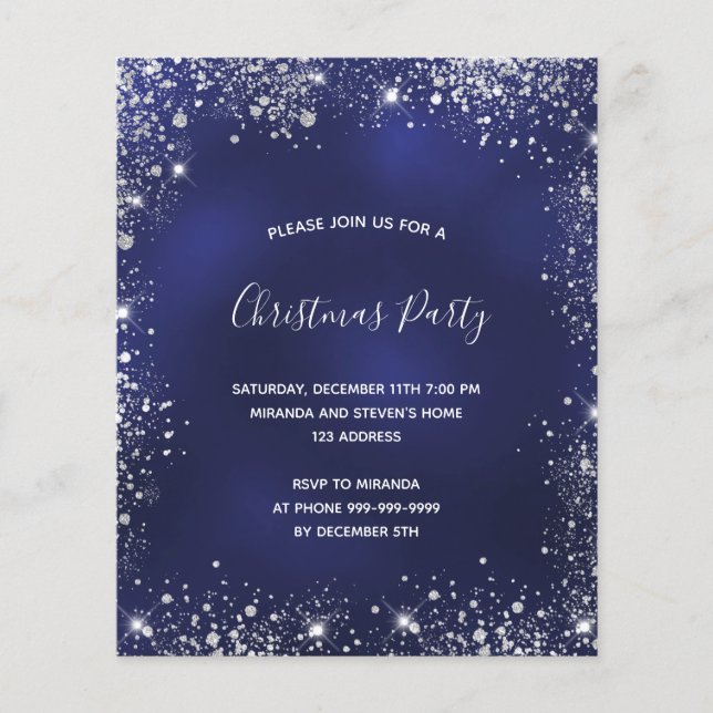 Christmas Party blue silver budget invitation Flyer (Front)