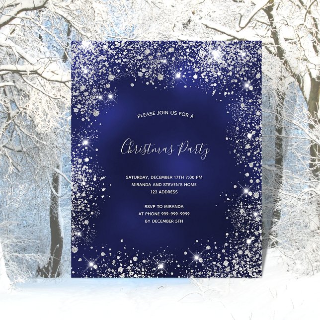 Christmas Party blue silver glitter sparkle Invitation Postcard (Creator Uploaded)