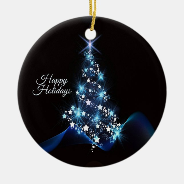 Christmas Party Blue Tree Shiny Black Elegant Ceramic Tree Decoration (Front)