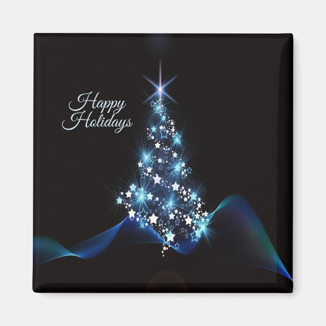 Christmas Party Blue Tree Shiny Black Elegant Magnet (Front)