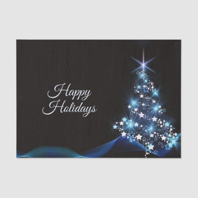 Christmas Party Blue Tree Shiny Black Elegant Tissue Paper (Front)