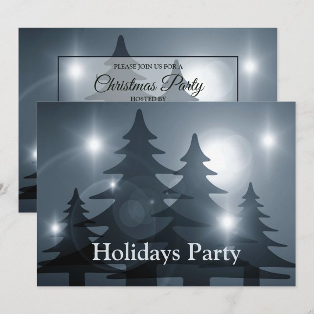 Christmas Party Blue Trees Holiday Winter Elegant Invitation (Front/Back)