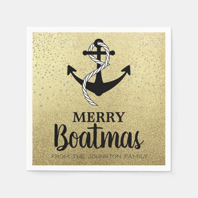 Christmas Party Boat Nautical Anchor Boatmas Napkin (Front)