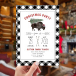 Christmas Party Buffalo Bison Tree Santa Plaid Invitation<br><div class="desc">Illustration of a buffalo bison wearing santa hat with Christmas tree tied to its back.  Black and white buffalo plaid border design with black and red text.</div>