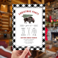 Christmas Party Buffalo Bison Tree Santa Plaid