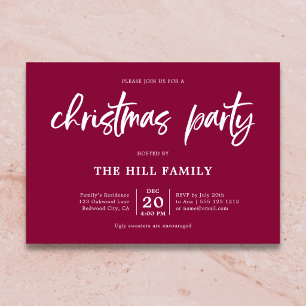 Christmas Party Calligraphy Elegant Red Invitation