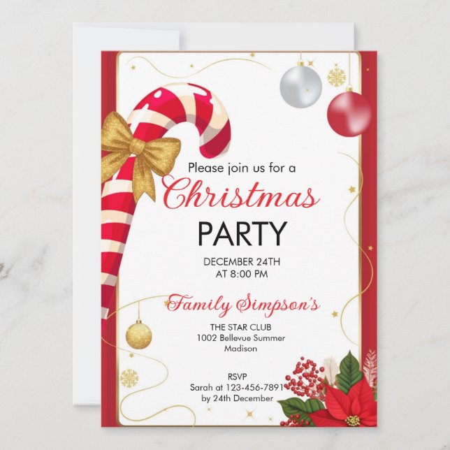 Christmas Party Candy Cane Invitation (Front)