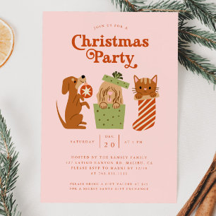 Christmas Party Cat Dog Pink Invitation