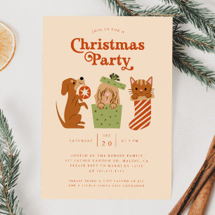 Christmas Party Cat Dog Yellow Invitation