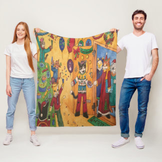 Christmas Party Cats Fleece Blanket
