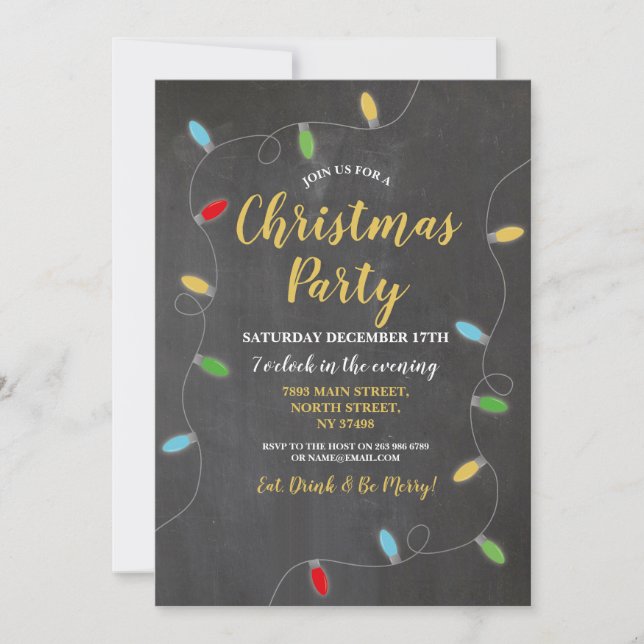 Christmas Party Chalk Lights Festive Tree Xmas Invitation (Front)