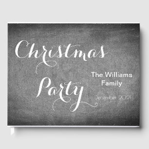 Christmas Party Chalkboard Typography Black White Guest Book