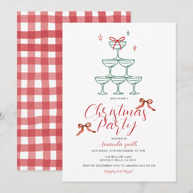 Christmas Party Champagne Tower Holiday Bubbly Invitation (Front/Back)