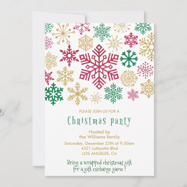 Christmas Party  Chic Snowflakes Invitation (Front)