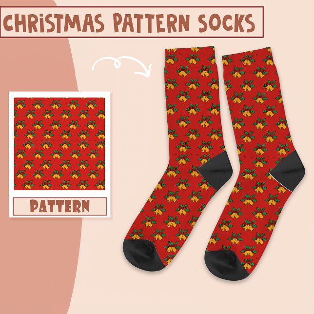 Christmas Party Christmas Bells Red Pattern  Socks (Creator Uploaded)