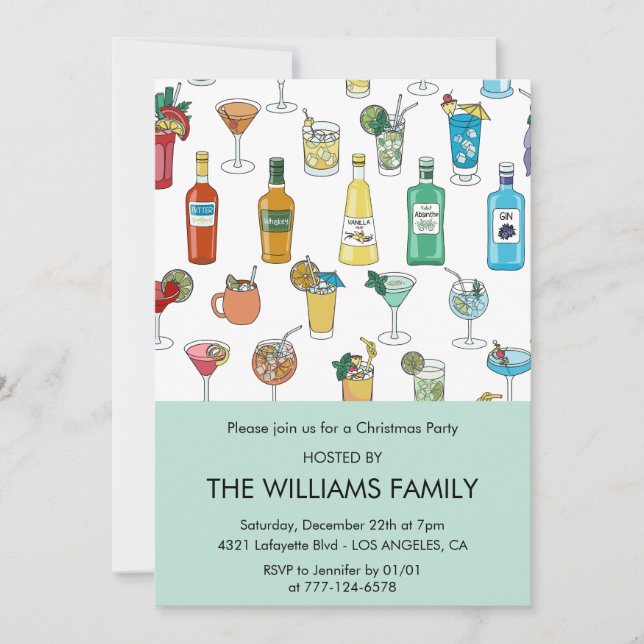 Christmas Party Cocktail Contemporary Drinks Invitation (Front)