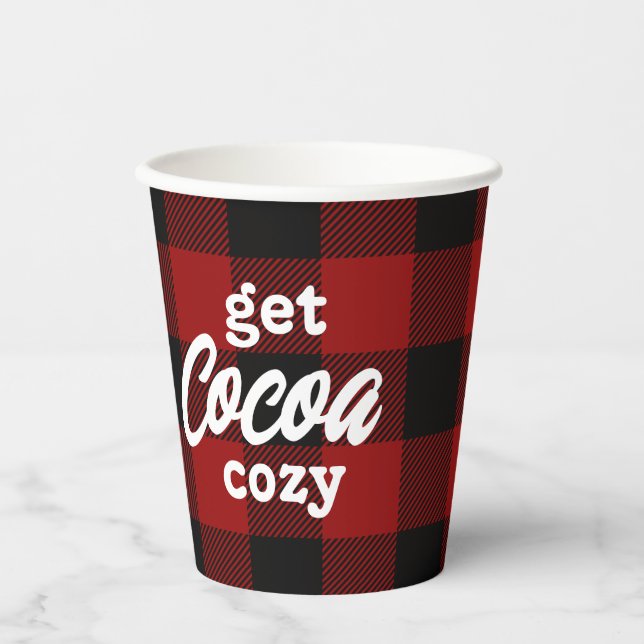 Christmas Party Cocoa Cosy Plaid Logo Paper Cups (Front)