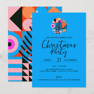 Christmas Party Colourful Geometric Pattern Blue  Invitation