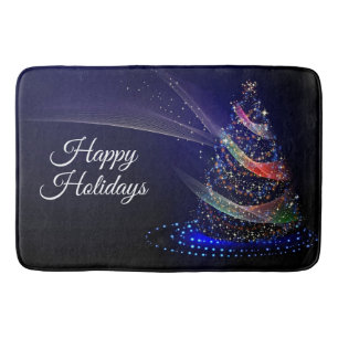 Christmas Party Colourful Tree Navy Blue Rustic Bath Mat