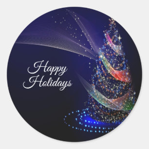 Christmas Party Colourful Tree Navy Blue Rustic Classic Round Sticker
