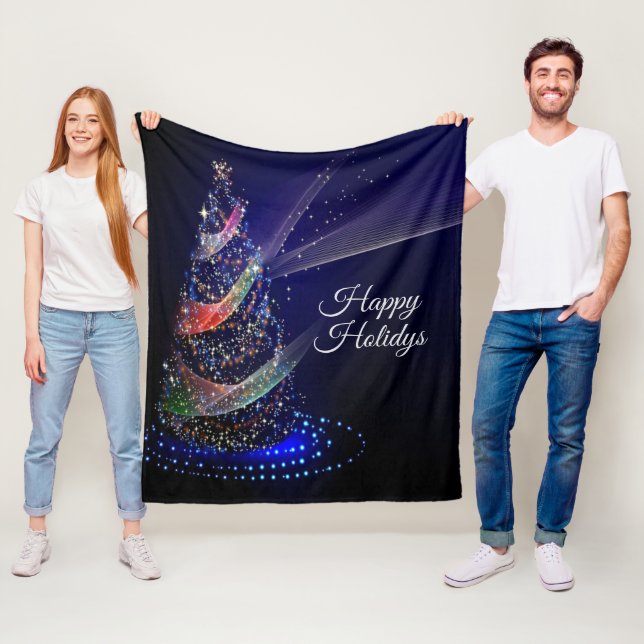 Christmas Party Colourful Tree Navy Blue Rustic Fleece Blanket (In Situ)