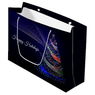 Christmas Party Colourful Tree Navy Blue Rustic Large Gift Bag