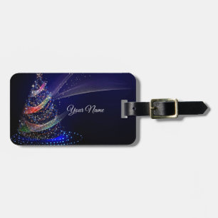 Christmas Party Colourful Tree Navy Blue Rustic Luggage Tag