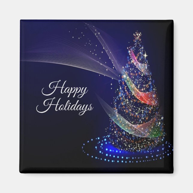 Christmas Party Colourful Tree Navy Blue Rustic Magnet (Front)