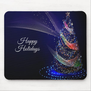 Christmas Party Colourful Tree Navy Blue Rustic Mouse Mat