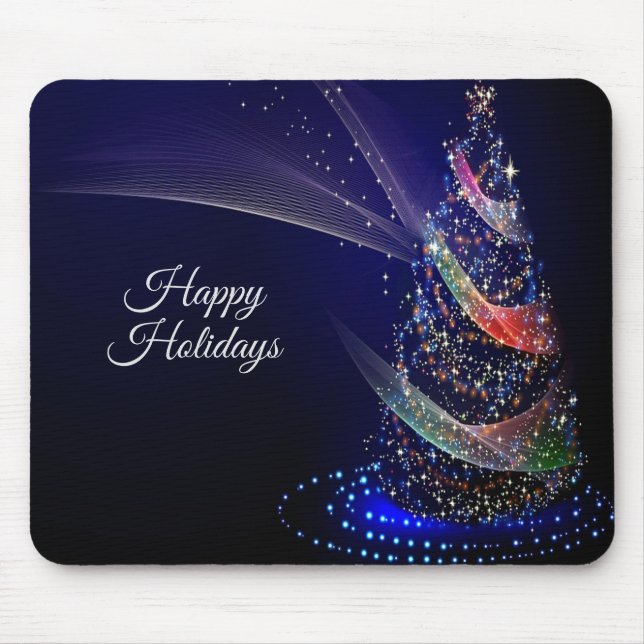 Christmas Party Colourful Tree Navy Blue Rustic Mouse Mat (Front)