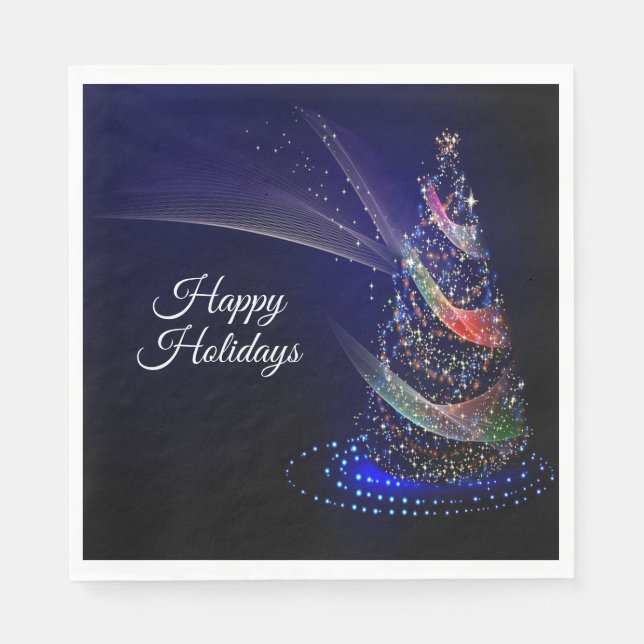 Christmas Party Colourful Tree Navy Blue Rustic Napkin (Front)