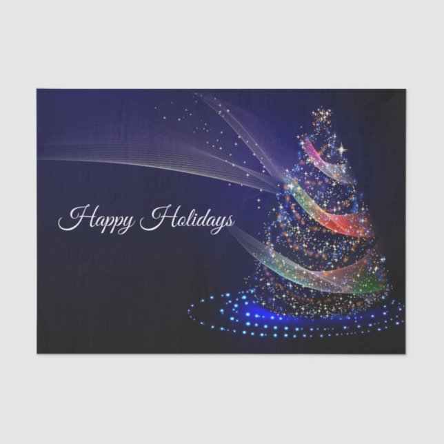 Christmas Party Colourful Tree Navy Blue Rustic Tissue Paper (Front)