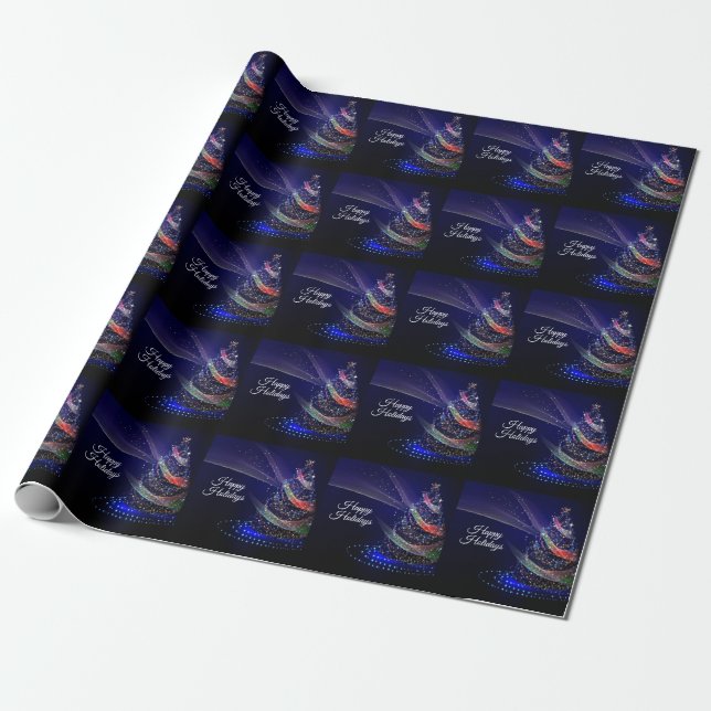 Christmas Party Colourful Tree Navy Blue Rustic Wrapping Paper (Unrolled)