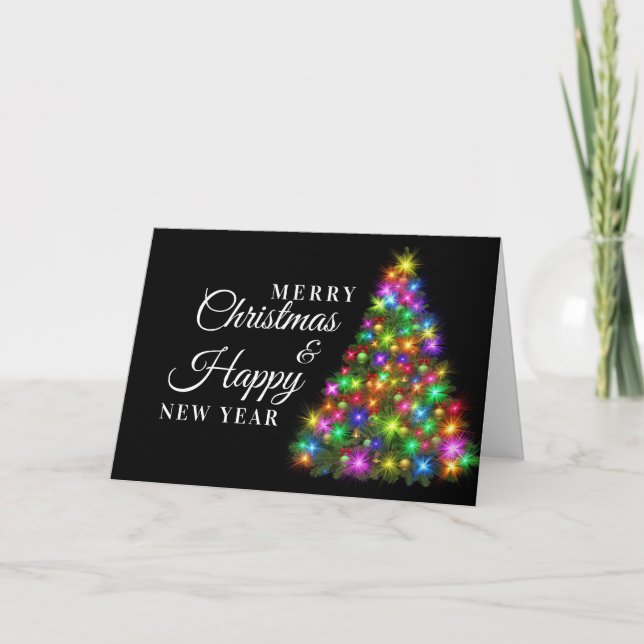 CHRISTMAS PARTY Colourful Twinkle Lights Tree Card (Front)